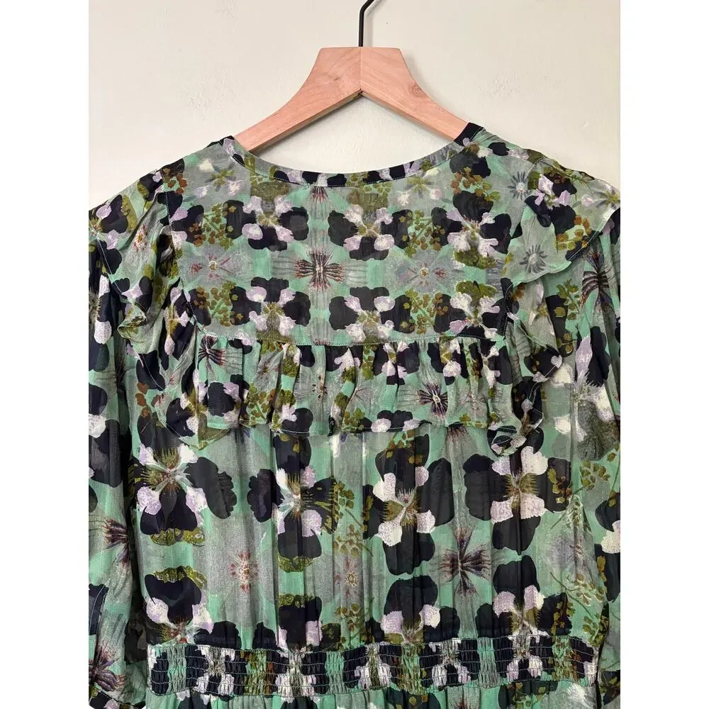 BA&SH Floral Hooper Maxi Dress Size 3 (Large) Green Watercolor Boho Cottagecore - Picture 7 of 11